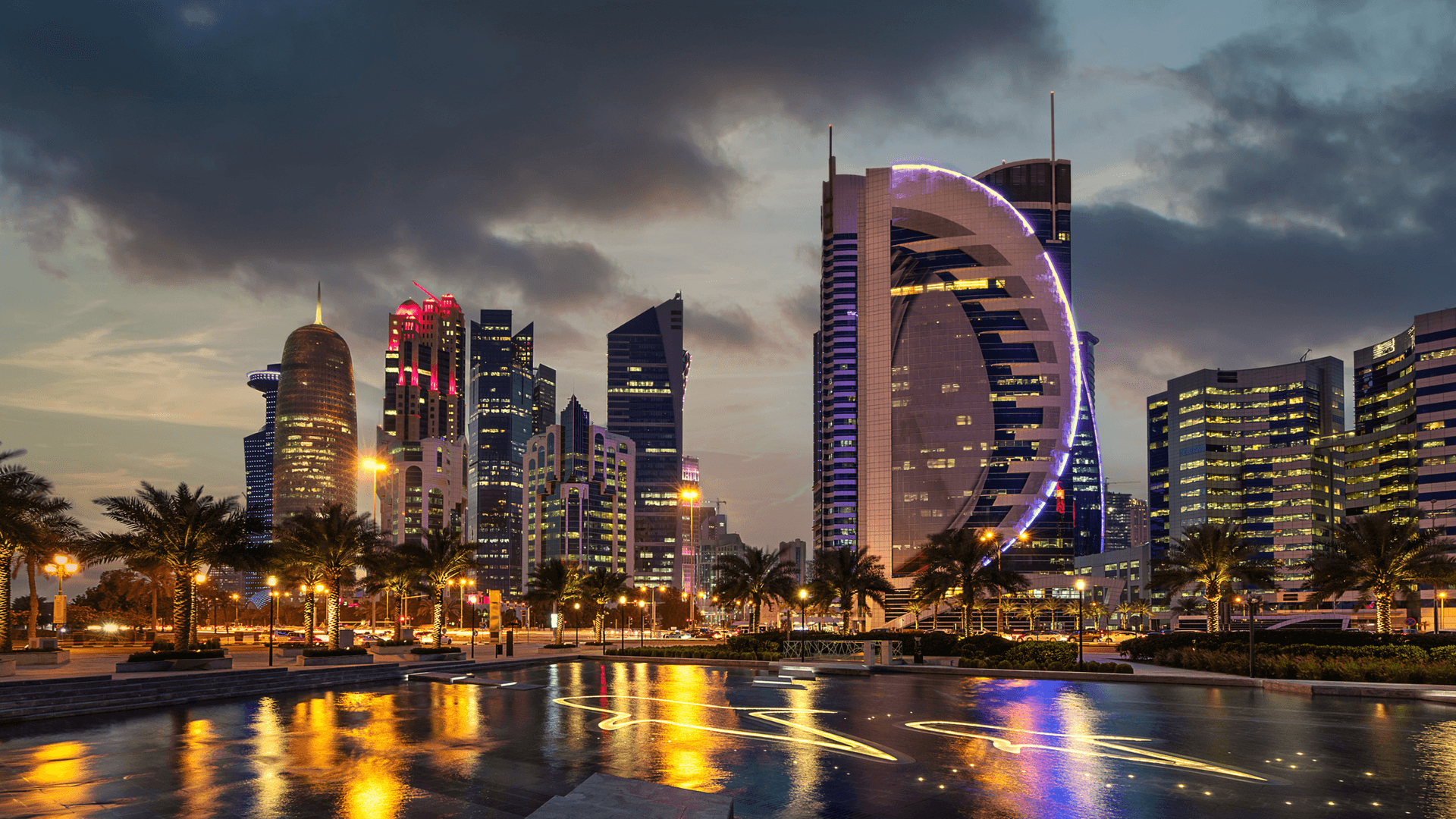 Doha skyline at dusk — NMJ Group, Qatar's diversified business group headquartered in Doha